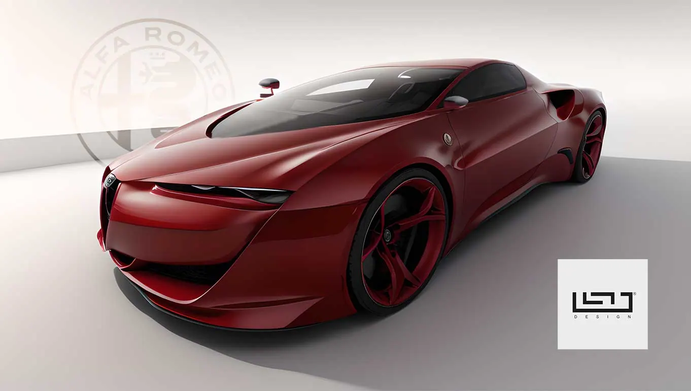 Coupé sportiva rossa in studio, visualizzazione