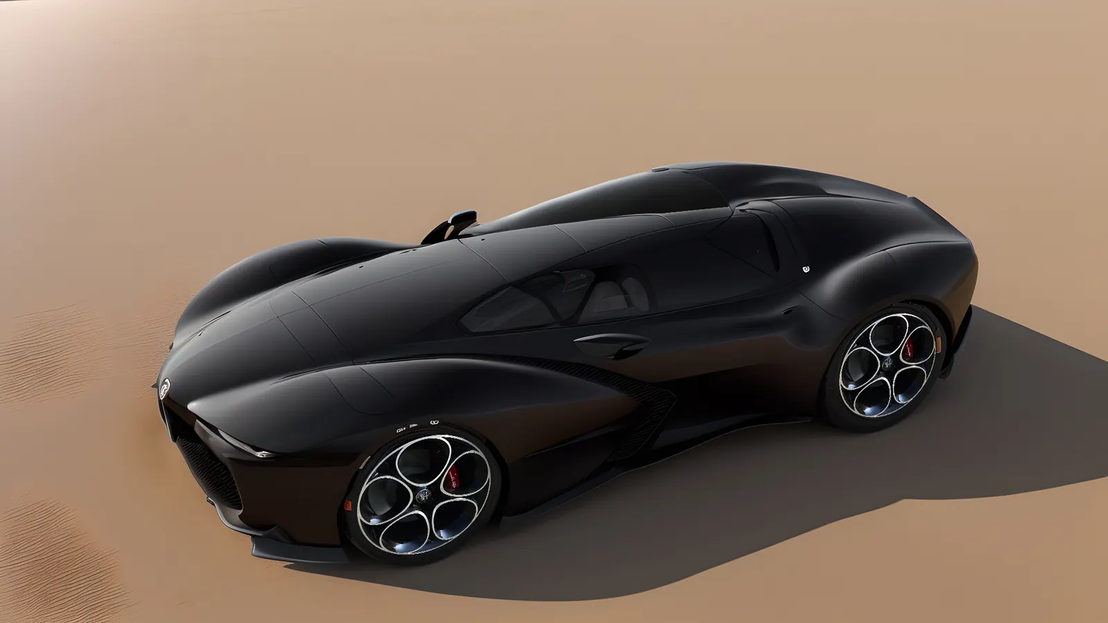 Supercar nera nel deserto, visualizzazione