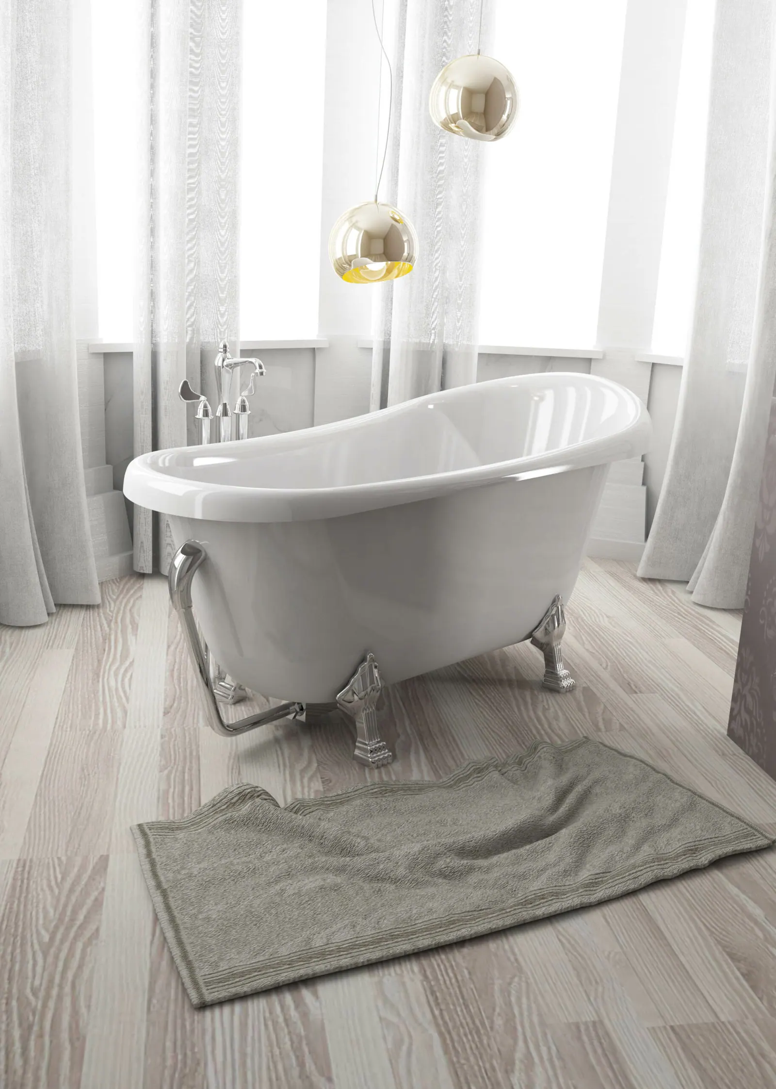 Vasca da bagno con piedini in un bagno luminoso