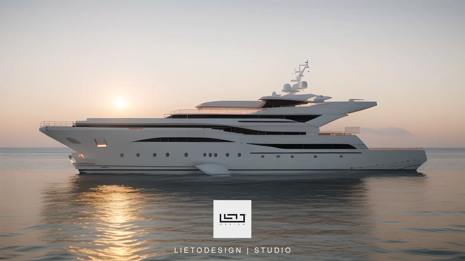 Yacht bianco al tramonto, visualizzazione